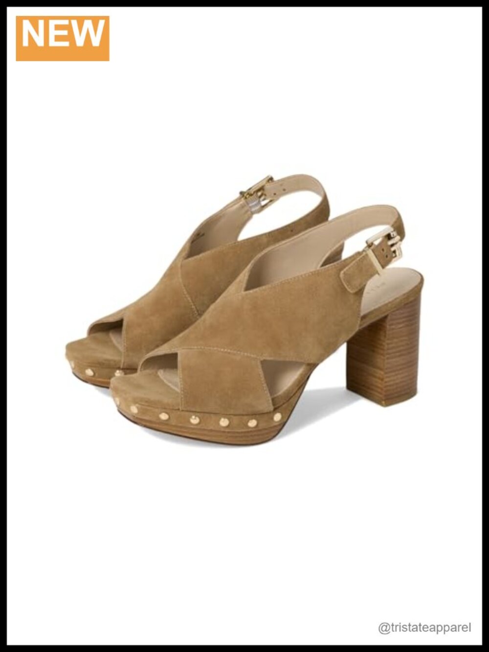 Sueded Leather Slingback Platform Sandals Block Heel Grommet